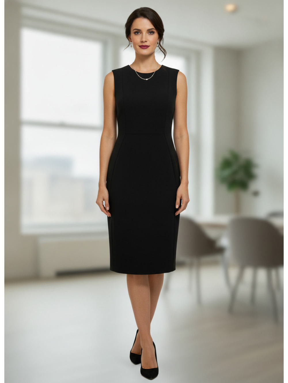 NWOT | Calvin Klein | 8 | Black Sleeveless V-Back Sheath Dress Gold Zipper